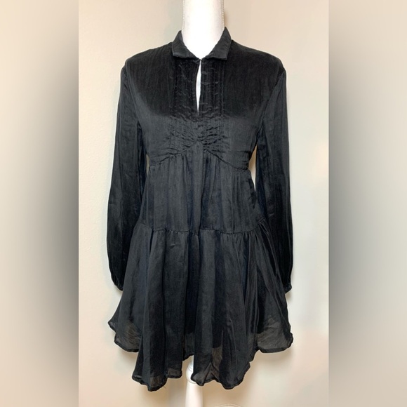 C/MEO Collective Black Mini Dress Cotton Linen Boho Women Small or 4 - Picture 3 of 8